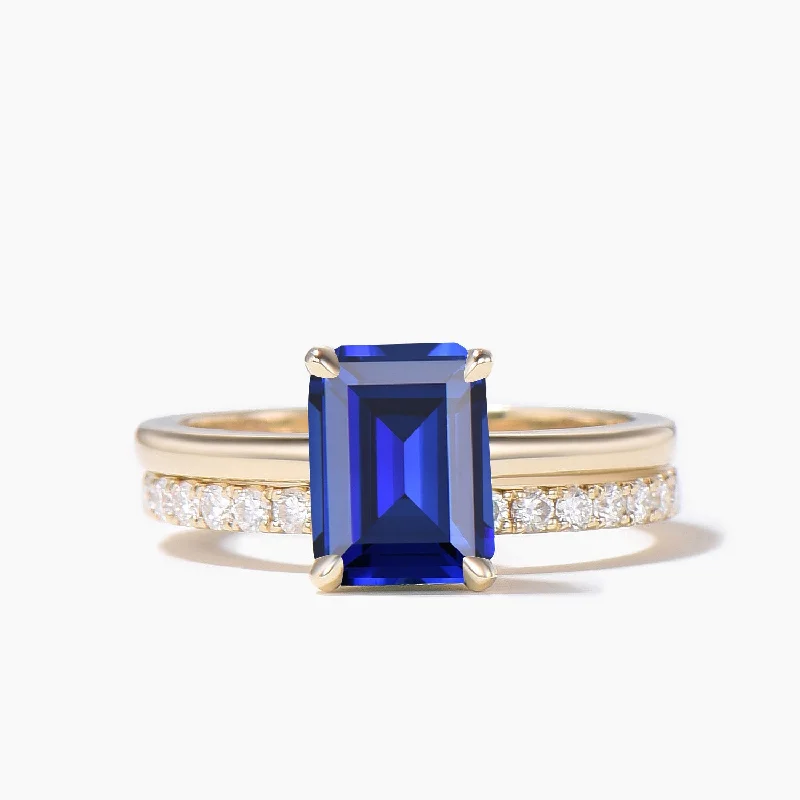 Pure crystal rings-2CT Emerald Cut Blue Sapphire Solitaire Wedding Bridal Ring Hidden Halo Ring