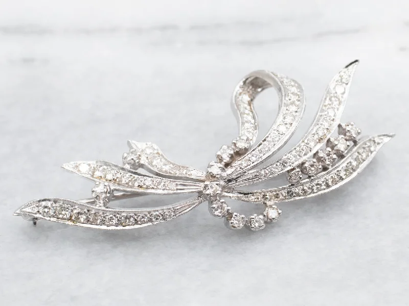 Ocean wave brooches-Retro 1950's Diamond Encrusted Ribbon Brooch