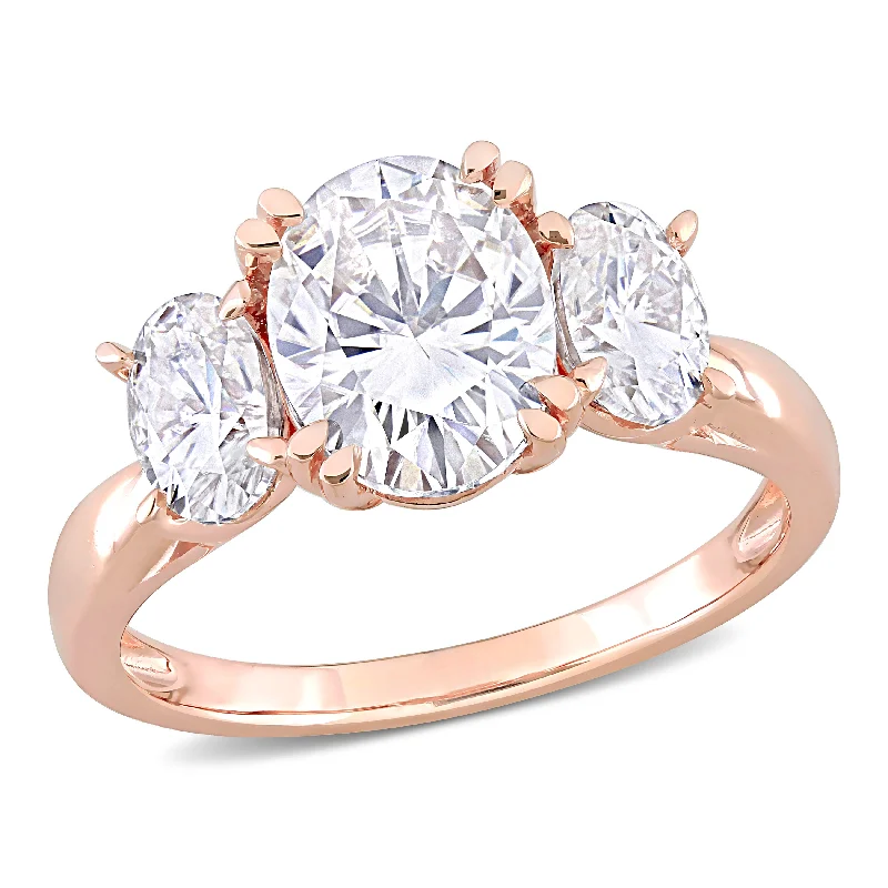 Bold stone rings-Mimi & Max 3ct DEW Created Moissanite 3-Stone Engagement Ring 10k Rose Gold