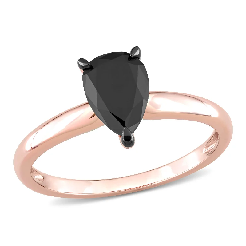 Slim rose rings-Mimi & Max 1ct TW Pear Shaped Black Diamond Solitaire Engagement Ring 14k Rose Gold