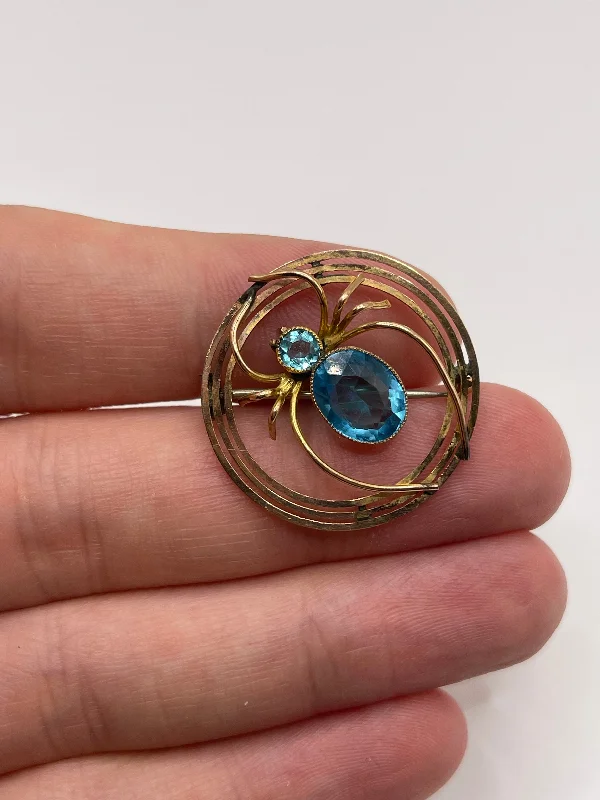 Evil eye brooches-Antique 9ct gold paste spider brooch