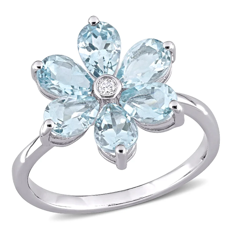 Woven cord rings-Mimi & Max 2 3/8ct TGW Aquamarine Diamond Accent Floral Ring 14k White Gold