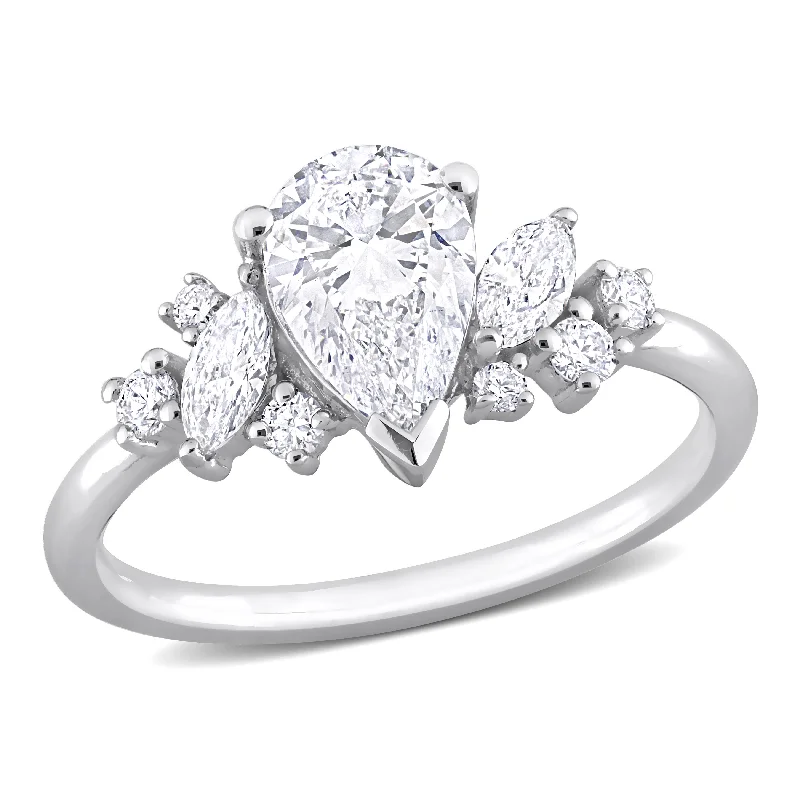 Raven design rings-Created Forever 1 3/8ct TW Multi-Shaped Lab-Grown Diamond Cluster Engagement Ring in 14k White Gold