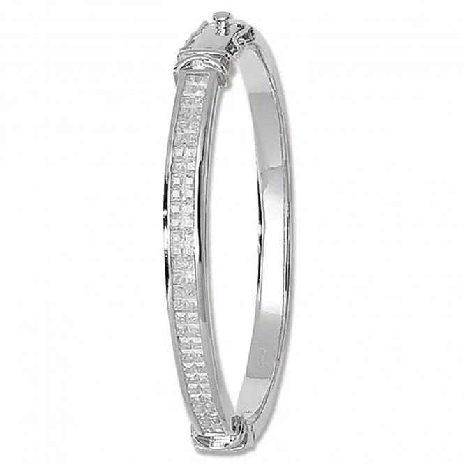 Warm clay bracelets-Acotis Silver Bangle Oval Zirconia Hinged G4045CZ