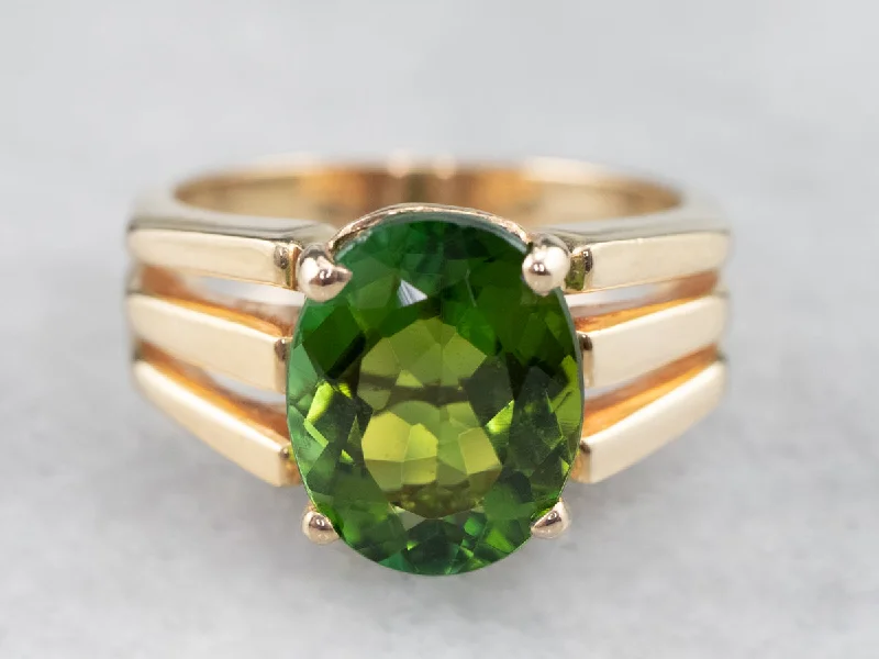 Bright modern rings-Vintage Green Tourmaline and Gold Ring