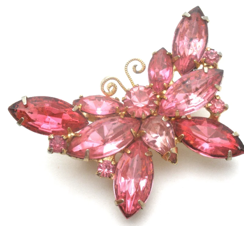 Teardrop gem brooches-Pink Rhinestone Butterfly Brooch Pin Vintage