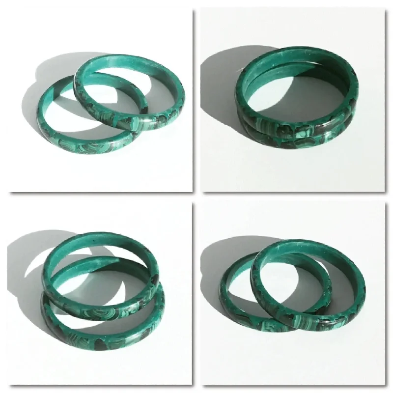 Petal carved bracelets-Genuine natural green malachite vintage bangles