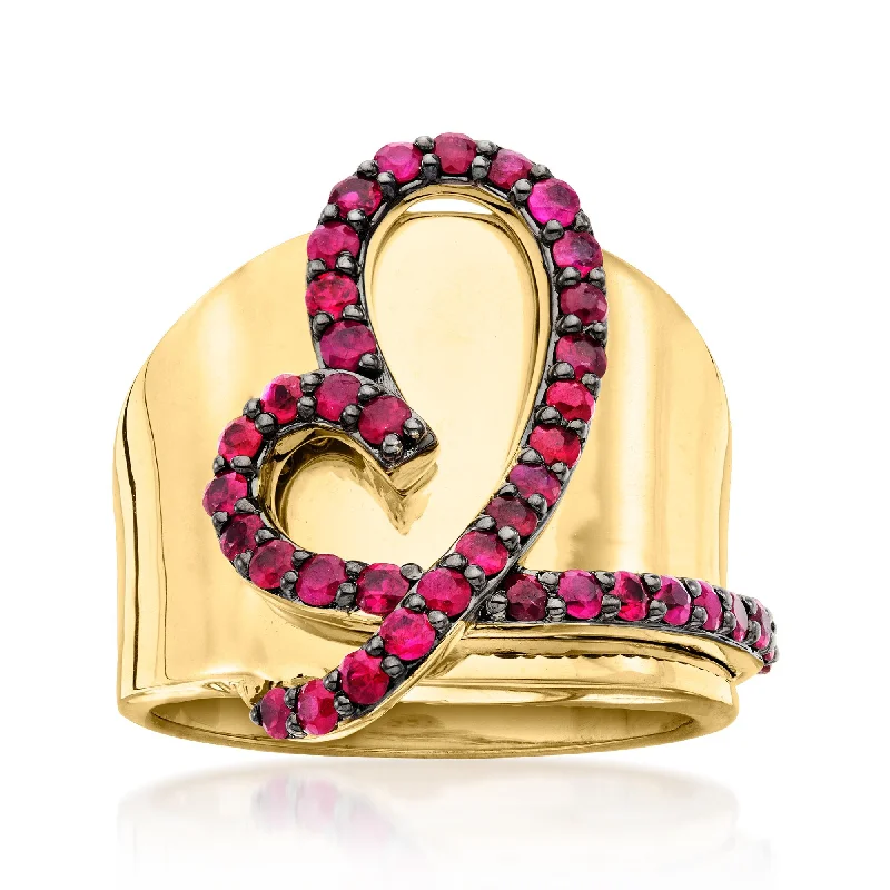 Hand-bright rings-Ross-Simons Ruby Heart Ring in 18kt Gold Over Sterling