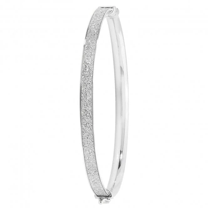 Bright modern bracelets-Acotis Silver Bangle Oval Moondust Hinged G4339