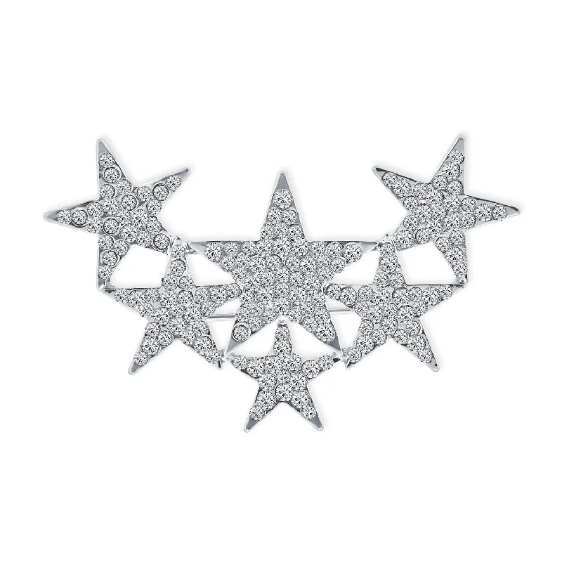 Rustic floral brooches-Large Statement Celestial Patriotic USA Rock Star Crystal Stars Brooche Pin SilverGold