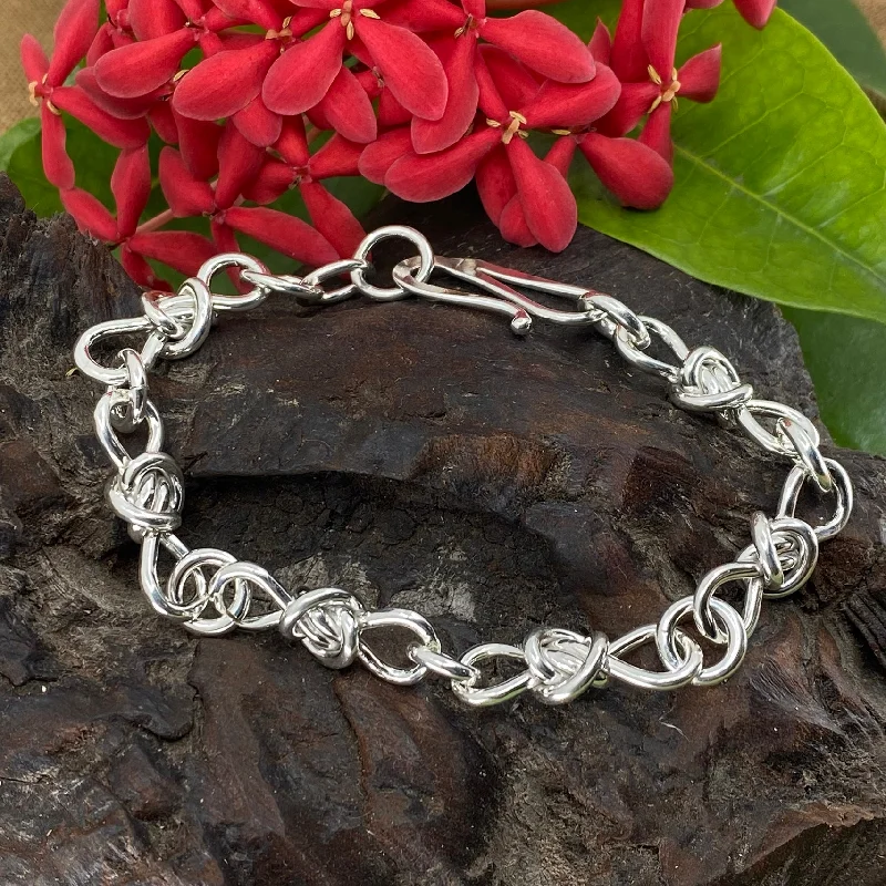 Clear diamond bracelets-Love Knot Sterling Silver Extra Heavy Handchain