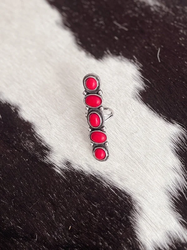 Bead trim rings-5 Red Stone Adjustable Ring