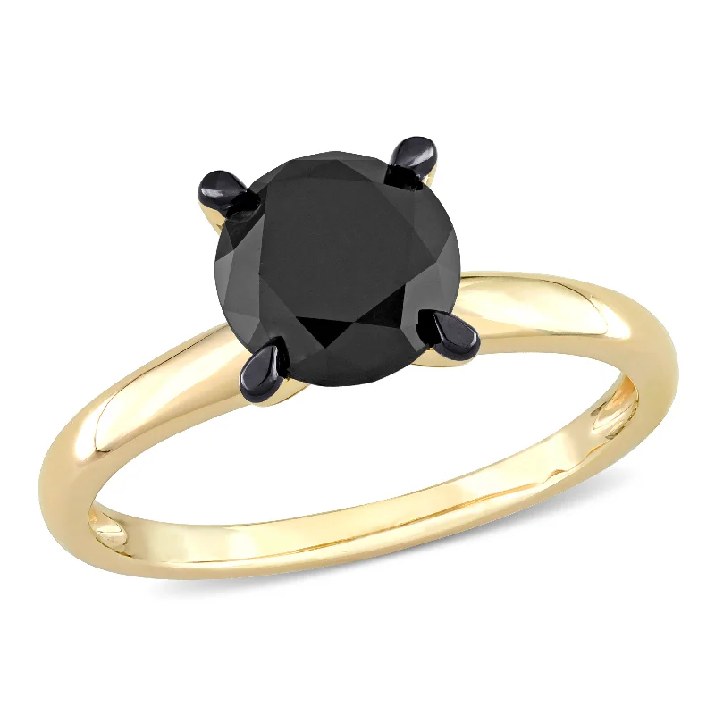 Bead-woven rings-Mimi & Max 2ct TW Black Diamond Solitaire Engagement Ring 14k Yellow Gold