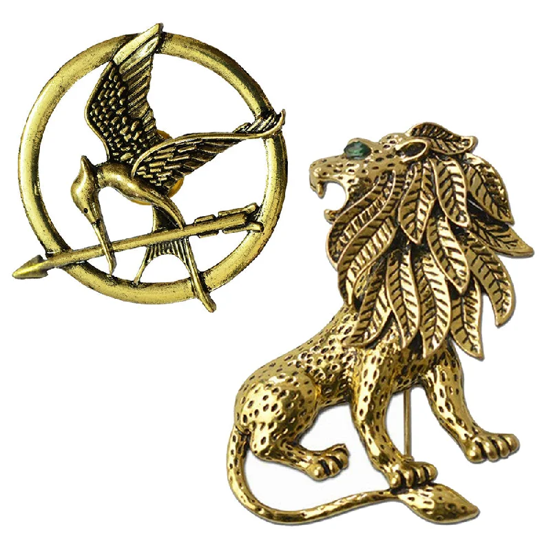 Oval stone brooches-Mahi Combo of Lion and Woodpicker Shaped Wedding Brooch / Lapel Pin for Men (CO1105516G)