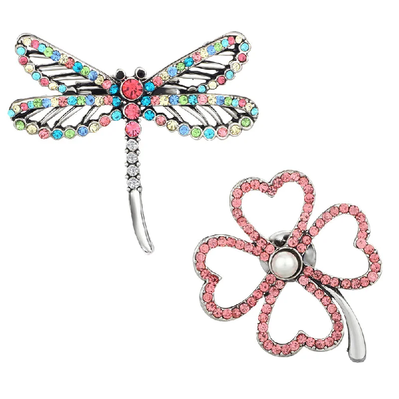 Emerald floral brooches-Mahi Combo of Floral and Butterfly Shaped Wedding Brooch / Lapel Pin with Multicolor Crystals for Women (CO1105460R)