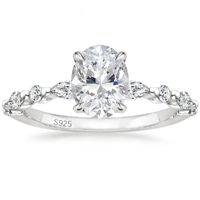 Open frame rings-925 Silver 3 Ct Oval Cut Moissanite Engagement Ring