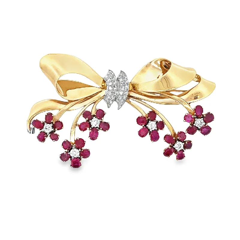 Thick enamel brooches-Statement Vintage Retro Era Ruby and Diamond Bow Brooch