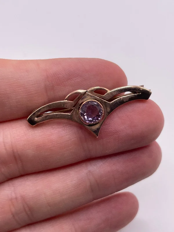 Bamboo style brooches-9ct rose gold amethyst brooch