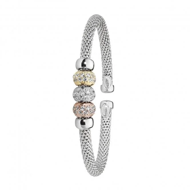 Bold stone bracelets-Acotis Silver Bangle Oval Mesh Rose Gold Plated Zirconia  G4218