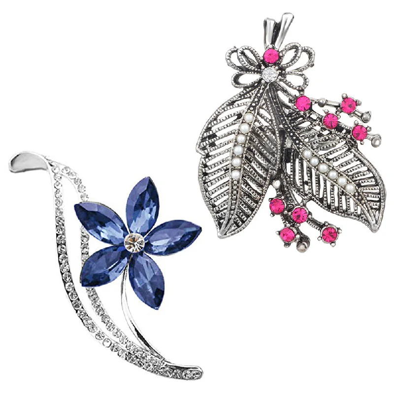 Knot design brooches-Mahi Combo of Floral and Leaves Wedding Brooch / Lapel Pin with Multicolor Crystals for Women (CO1105476R)