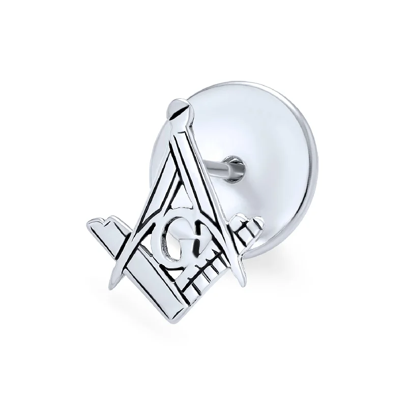 Rose quartz brooches-Freemasons Masonic Compass Brooche Pin for Men in Sterling Silver