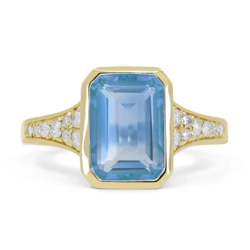 Bead-woven rings-14K Yellow Gold,blue Topaz Ring