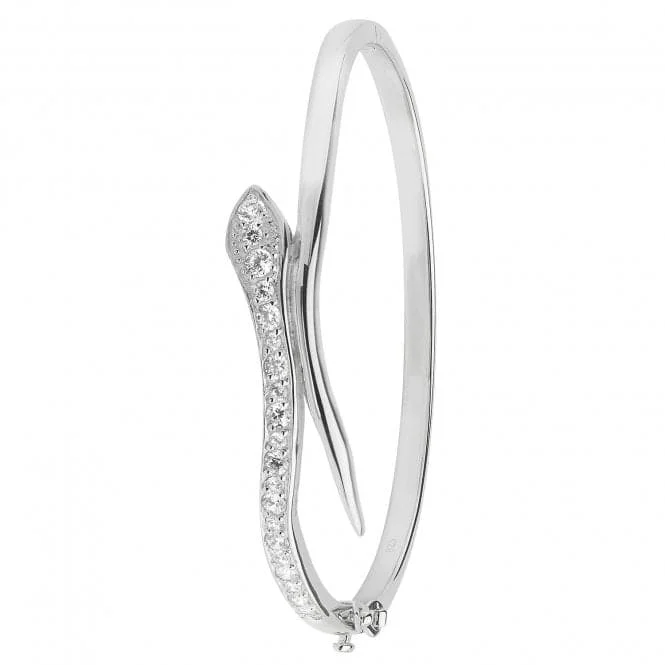 Round shape bracelets-Acotis Silver Bangle Oval Zirconia Hinged G4262