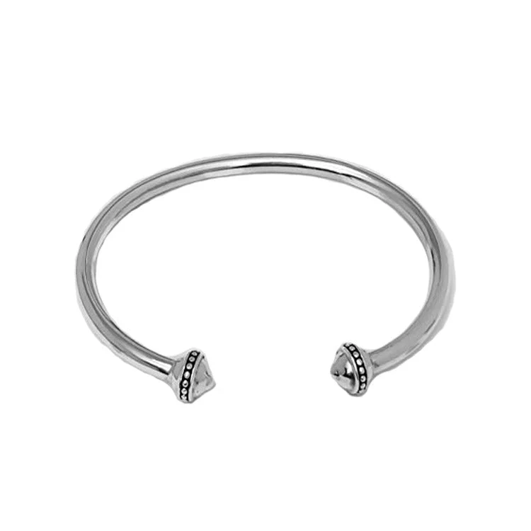 Bright link bangles-Mens Womens Solid 925 Sterling Silver Bar Bangle Detailed Cuff Ends