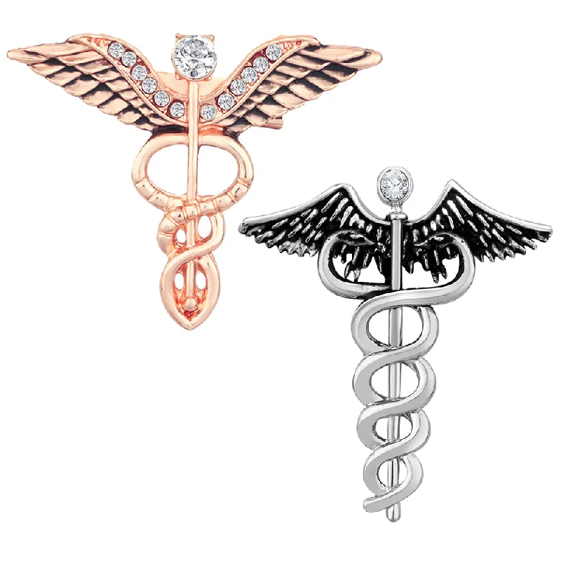 Rose quartz brooches-Mahi Combo of 2 Caduceus Doctor's Brooch Lapel / Brooch Pin for Men  (CO1105604M)