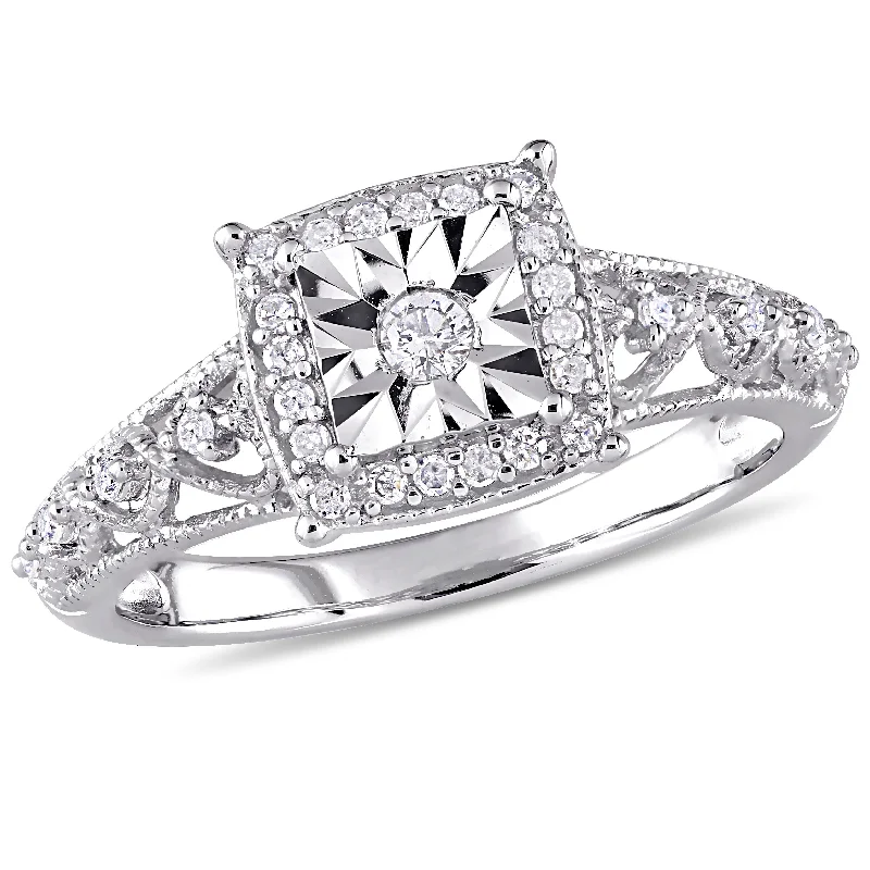 Multi-stone rings-Mimi & Max 1/5ct TW Diamond Square Halo Vintage Promise Ring Sterling Silver