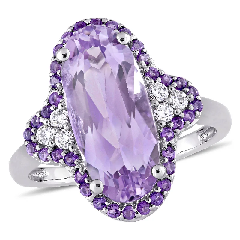 Pure crystal rings-Mimi & Max 7 1/2ct TGW Rose de France Amethyst 1/8ct TW Diamond Cocktail Ring 14k White Gold