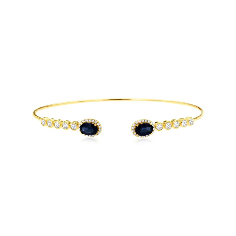 Flexible thread bracelets-Sabel Collection 14K Yellow Gold Oval Sapphire and Diamond Bangle