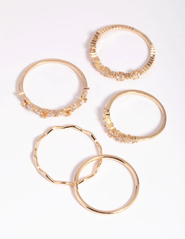 Fine stone rings-Gold Cubic Zirconia Delicate RIng Stack Pack