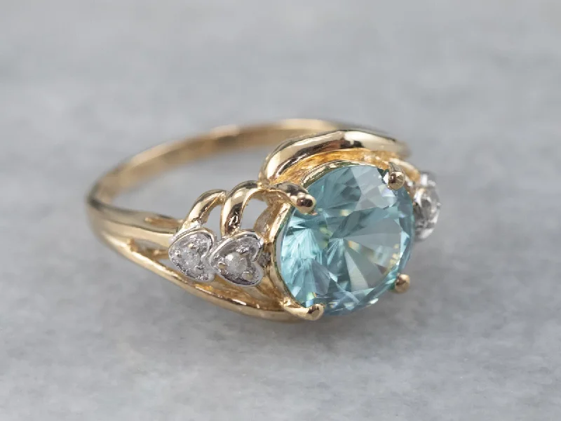 Subtle accent rings-Blue Zircon Diamond Heart Gold Ring