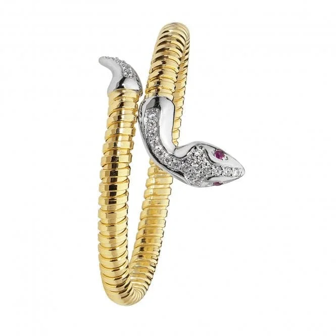 Full moon bangles-Acotis Silver Bangle Ovl Yel Gold Plated Red Eyes Zirconia Snake G4223Y