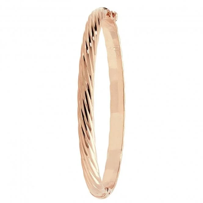 Solid gold bracelets-9ct Rose Gold Hinged Bangle with Diamond-Cut Design BN397R