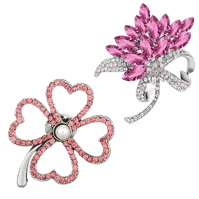 Star motif brooches-Mahi Combo of Floral Shaped Wedding Brooch / Lapel Pin with Pink, White Crystals for Women (CO1105509R)