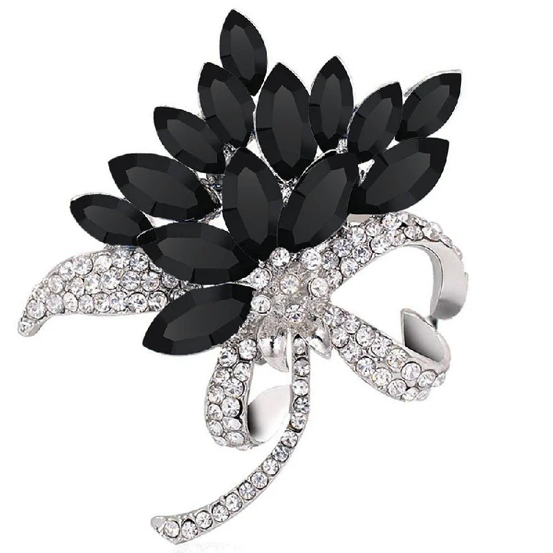 Oval stone brooches-Mahi Rhodium Plated Designer Partywear Crystal Brooch for girls and women