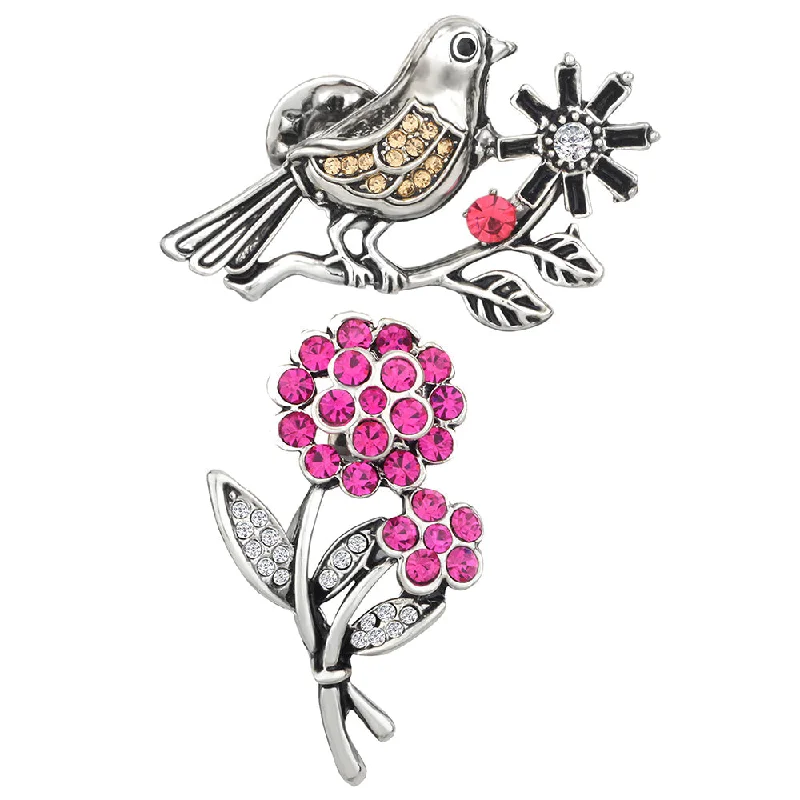 Sapphire stone brooches-Mahi Combo of Floral and Sparrow Shaped Wedding Brooch / Lapel Pin with Pink, White Crystals for Women (CO1105459R)