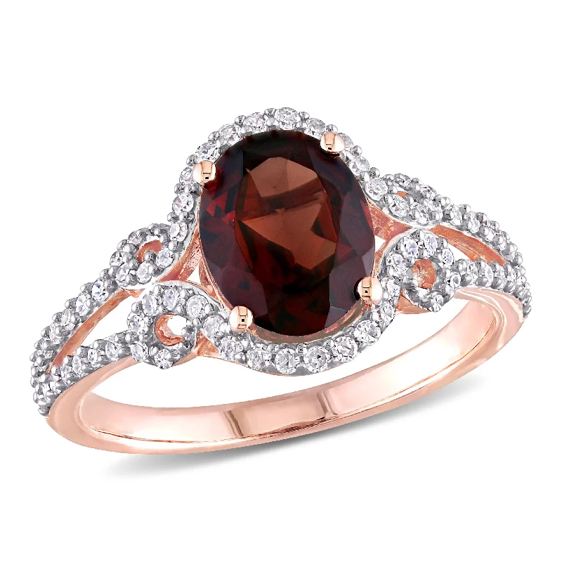 Bright band rings-Mimi & Max 2 1/10ct TGW Garnet 1/3ct TW Diamond Halo Ring 10k Rose Gold