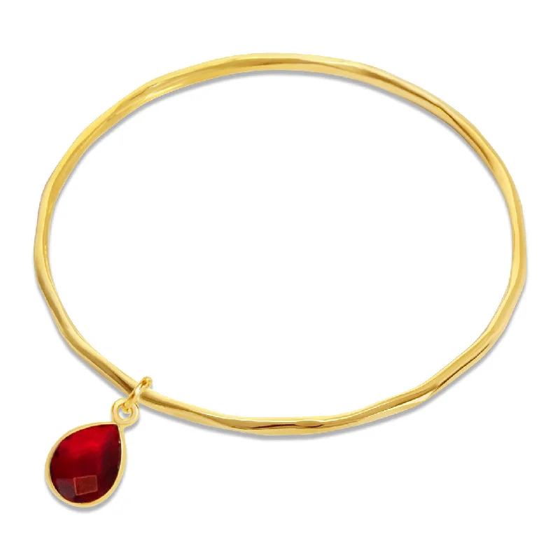 Deer motif bracelets-Garnet Charm Bangle | Gold - January