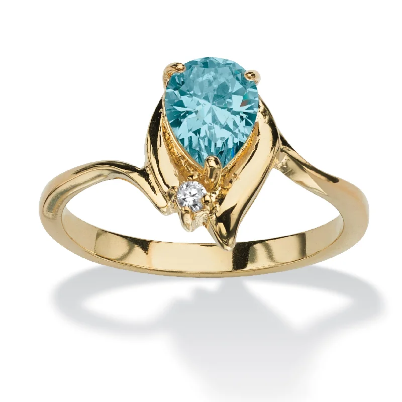 Lustrous silver rings-Birthstone and Crystal 18k Gold-Plated Ring