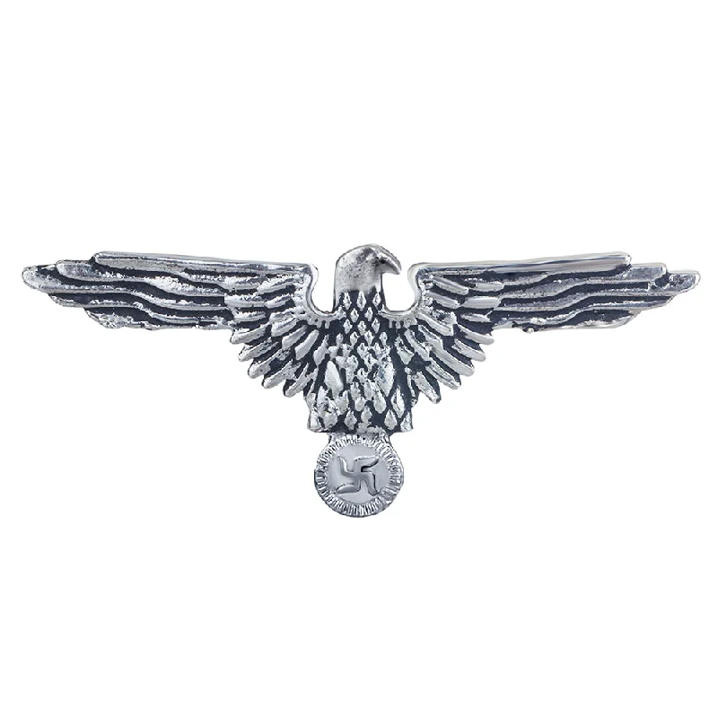 Handcrafted artisan brooches-Mahi Oxidized Rhodium Plated Swastik and Flying Eagle Shaped Brooch for Men (BP1101109R)