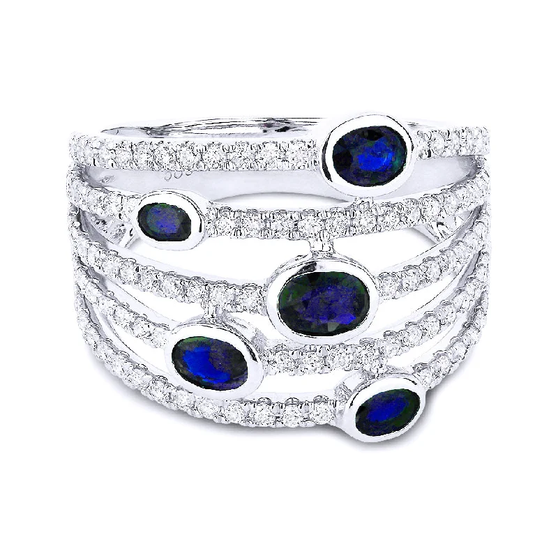 Flow style rings-14K White Gold,sapphire Ring