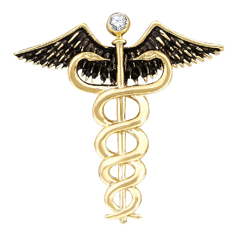 Thick enamel brooches-Mahi Gold Plated Caduceus Doctor's Brooch Lapel / Brooch Pin for Men  (BP1101115G)