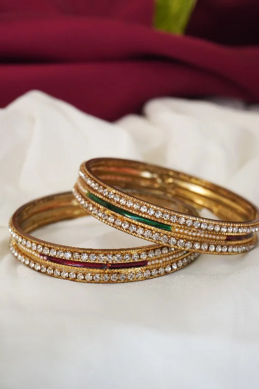 Petal carved bracelets-Sangemarmar Toned 18k Traditional Gold Plated Bangles