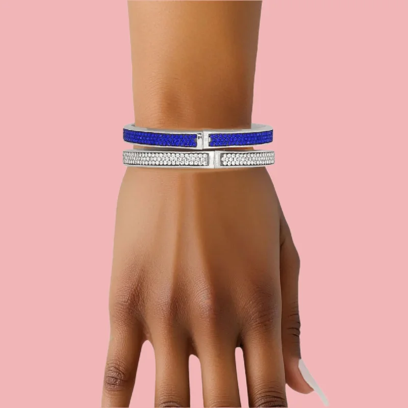 Light bead bangles-Blue and Clear Rhinestone Bangles – 2-Piece Set