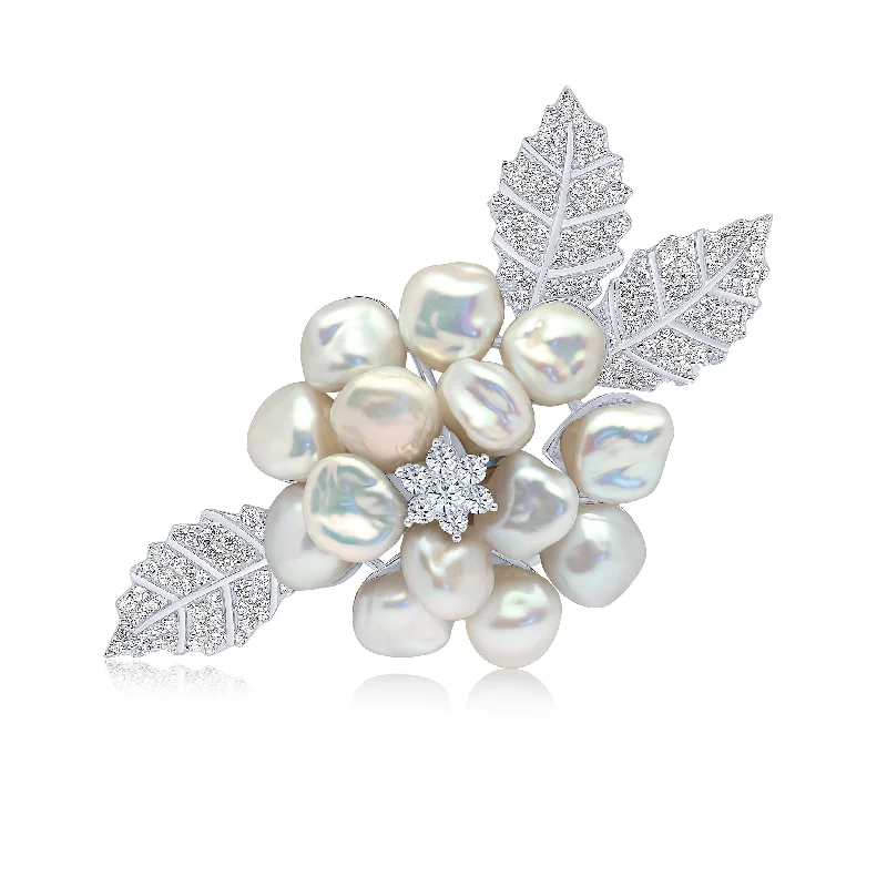 Emerald floral brooches-Blossom Pearl Brooch