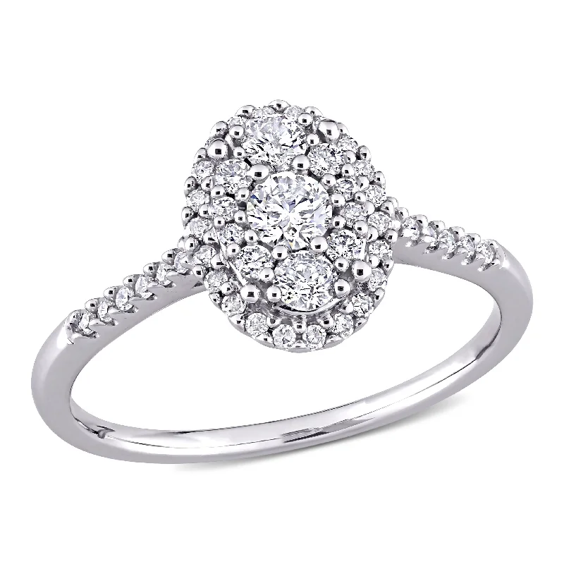 Mystic eye rings-Mimi & Max 1/2ct TW Diamond Oval Shape Halo Engagement Ring 10k White Gold