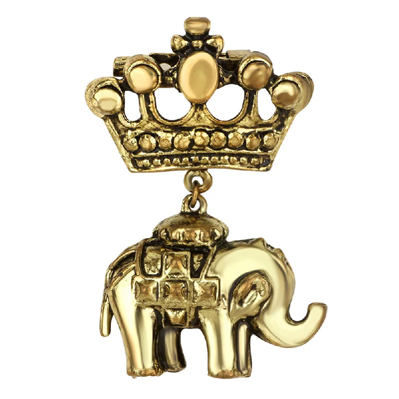 Luxe velvet brooches-Mahi Gold Plated Crown and Baby Elephant Shaped Shervani Brooch for Men (BP1101111G)